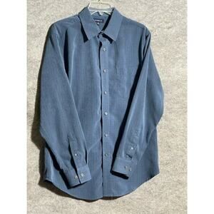 Croft & Barrow Button Shirt Mens M Pinstriped Long Sleeve Point Collar Blue